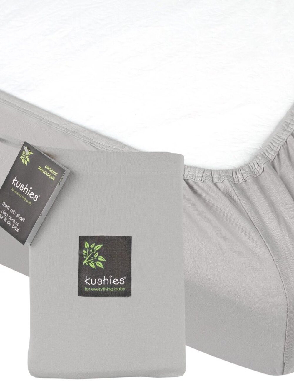 NWT Kushies 100% Organic Cotton Jersey Gray Fitted Baby Crib Sheet 28 x 52"